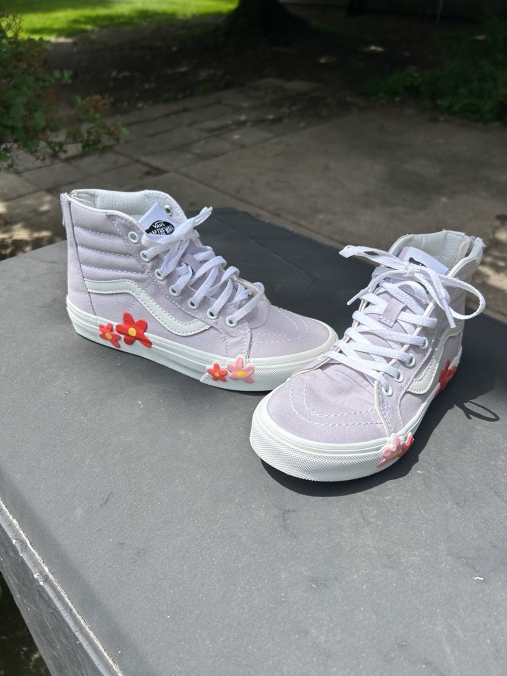 Vans SK8-Hi Side Zip Lavender High-Top Sneakers with Pink & Red Flower Accents